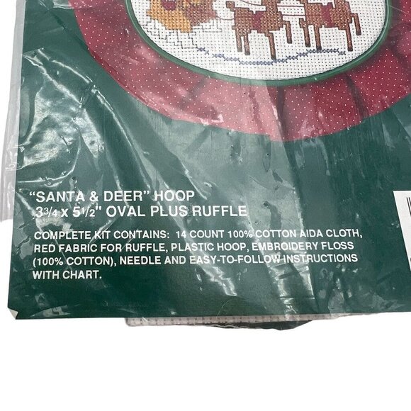 Bucilla Christmas Counted Cross Stitch Kit "Santa & Deer" Hoop 3.75" X 5.5" Oval - Picture 6 of 6